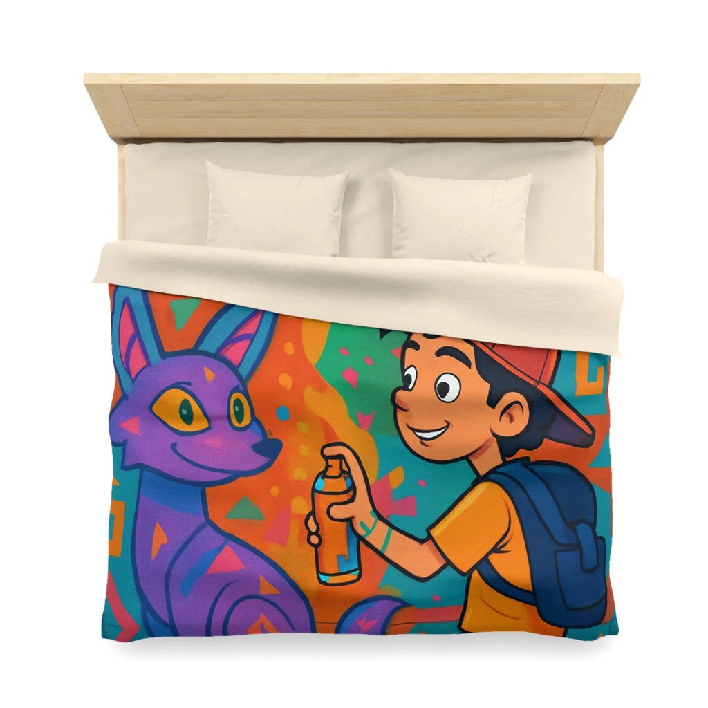 Housse de couette colorée pour enfant avec motifs graffiti et animaux urbains