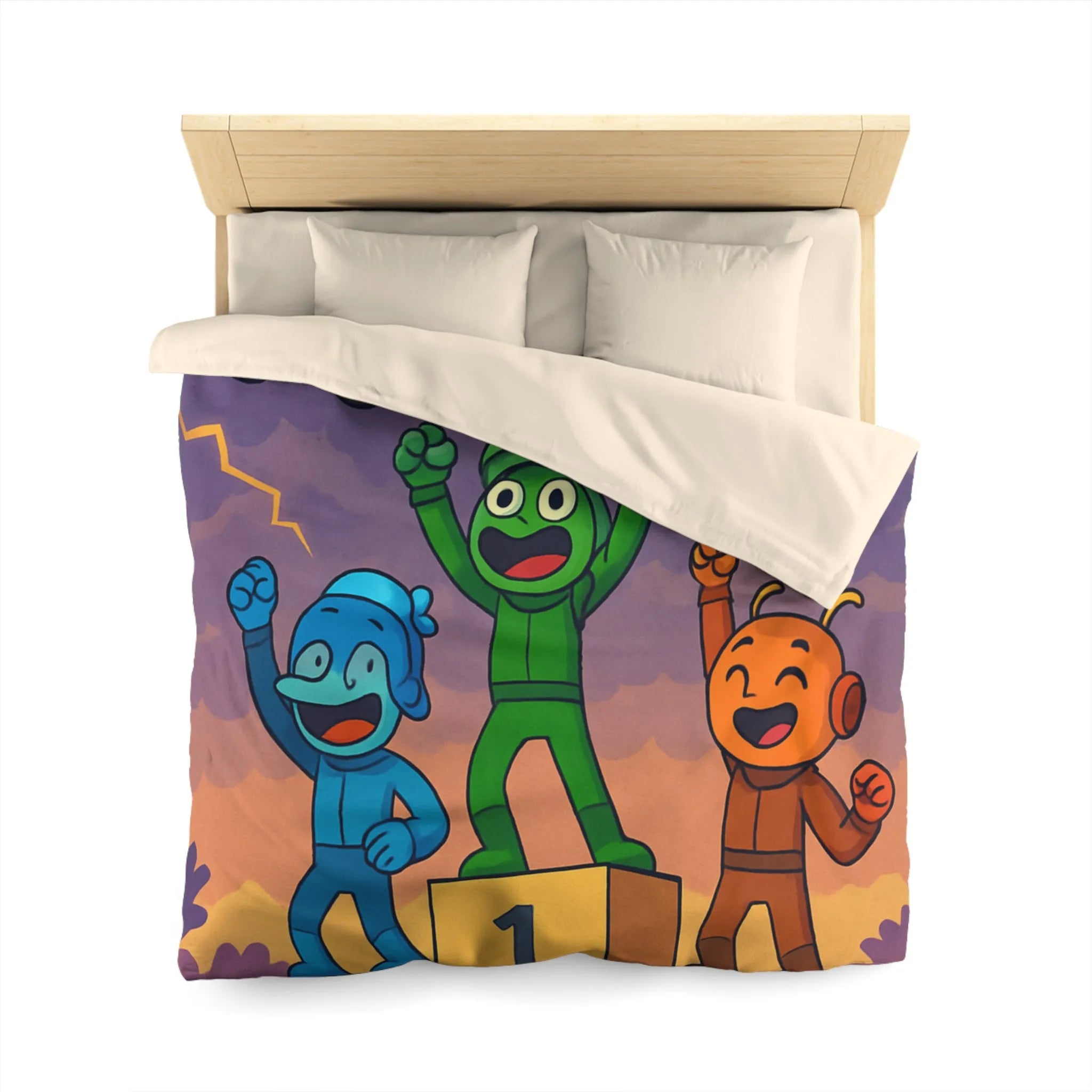 Housse de couette colorée avec podium de victoire et voitures exotiques dessinées