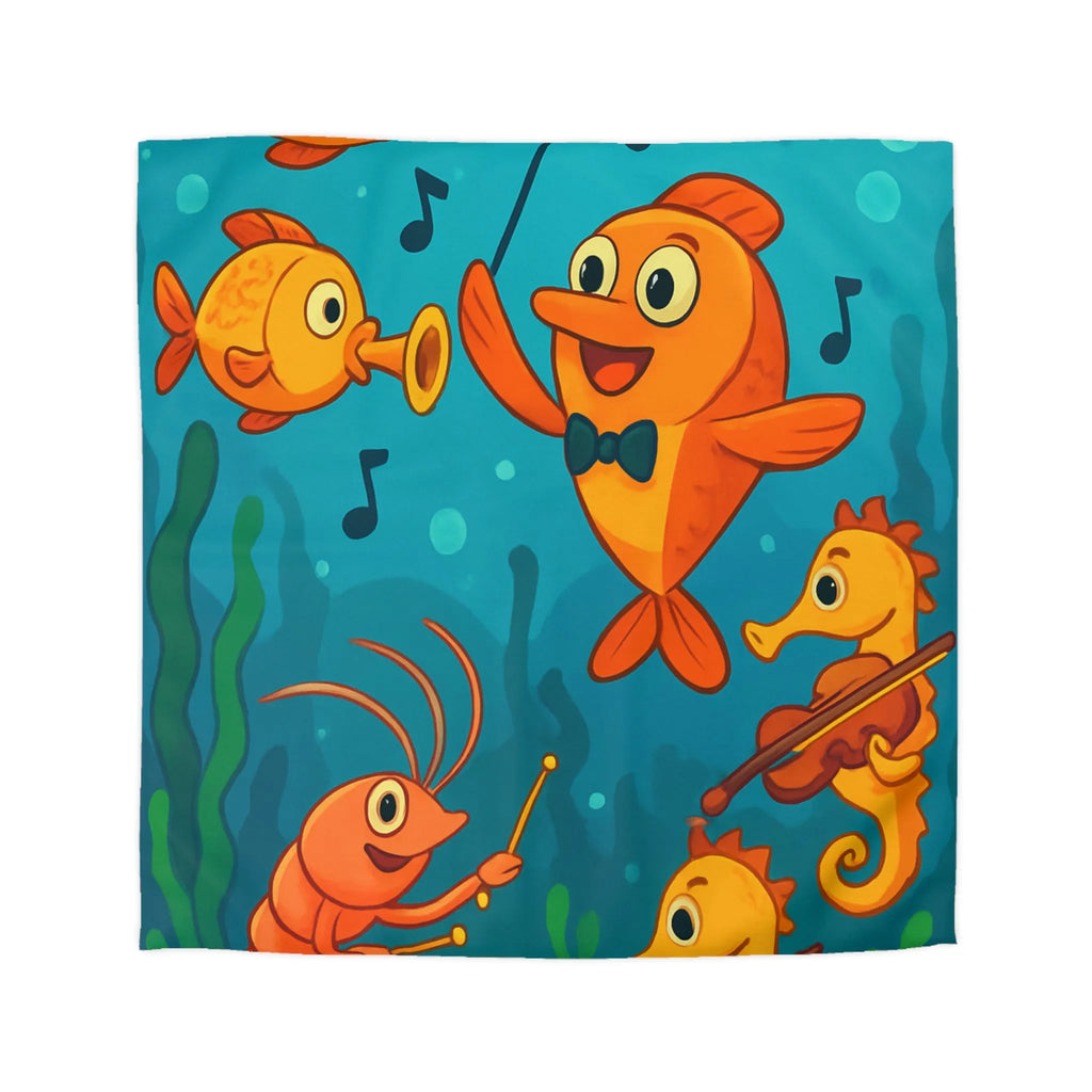 Housse de couette ludique pour enfants avec orchestre sous-marin de poissons et hippocampes