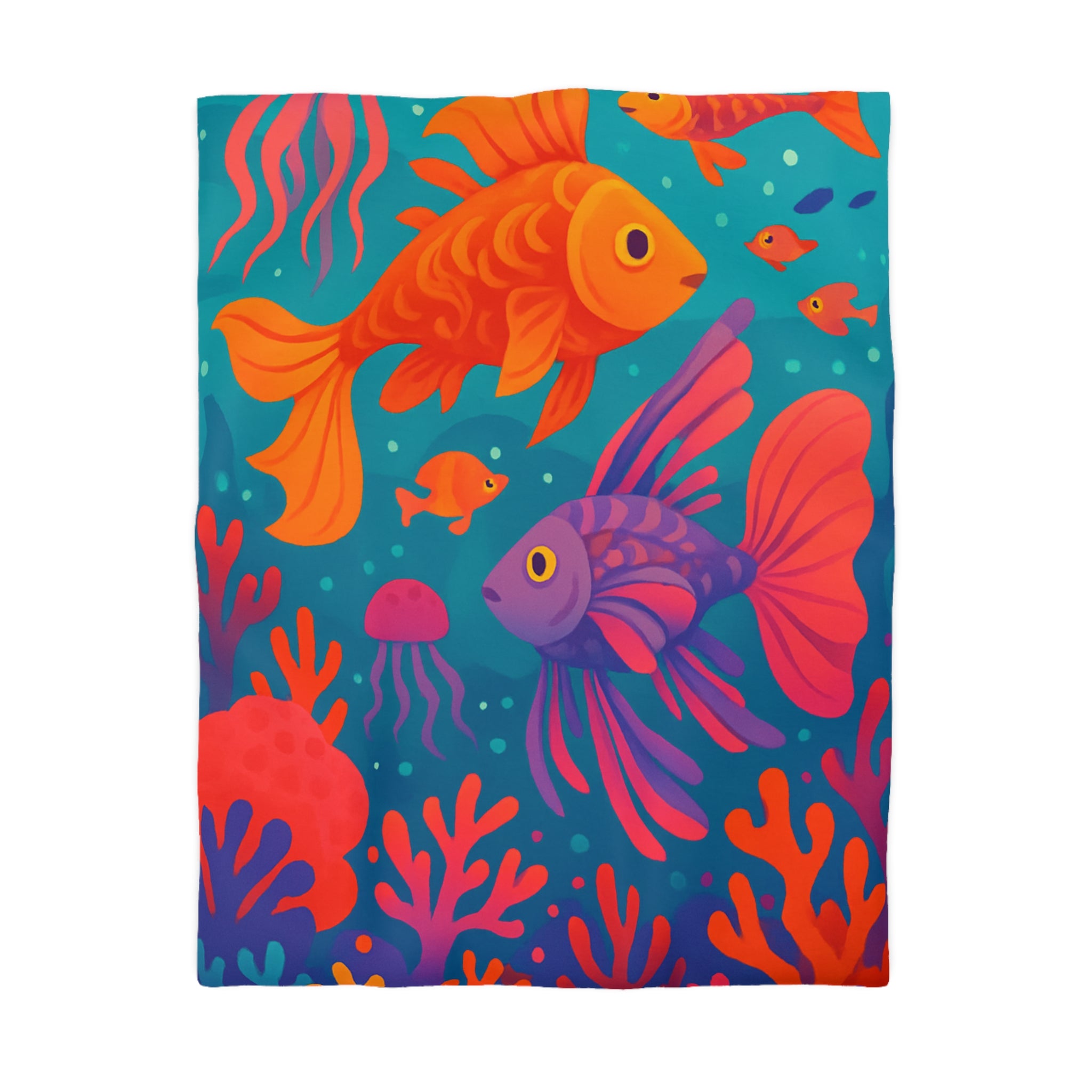 Housse de couette océan coloré avec poissons exotiques et coraux lumineux, ambiance tropicale sereine