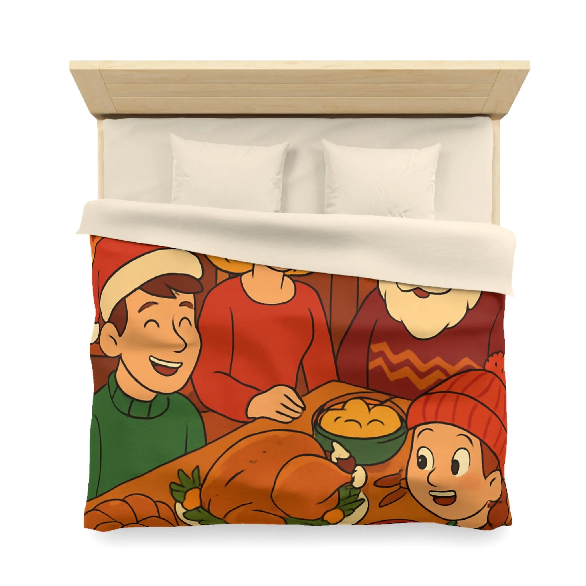 Housse de couette festive Noël famille réunie autour d'un dîner savoureux cheminée