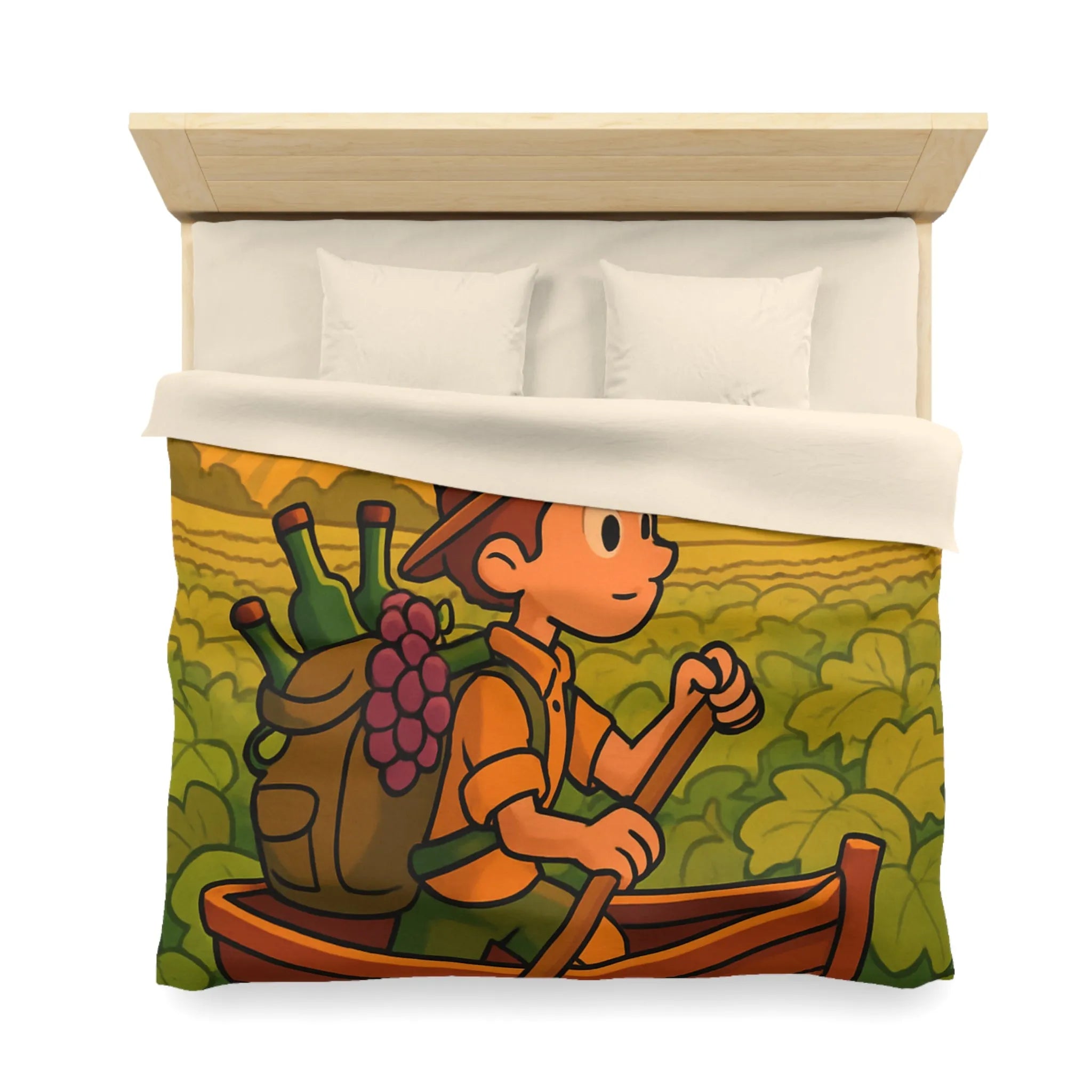 Housse de couette colorée avec paysage de vignoble et enfant en bateau