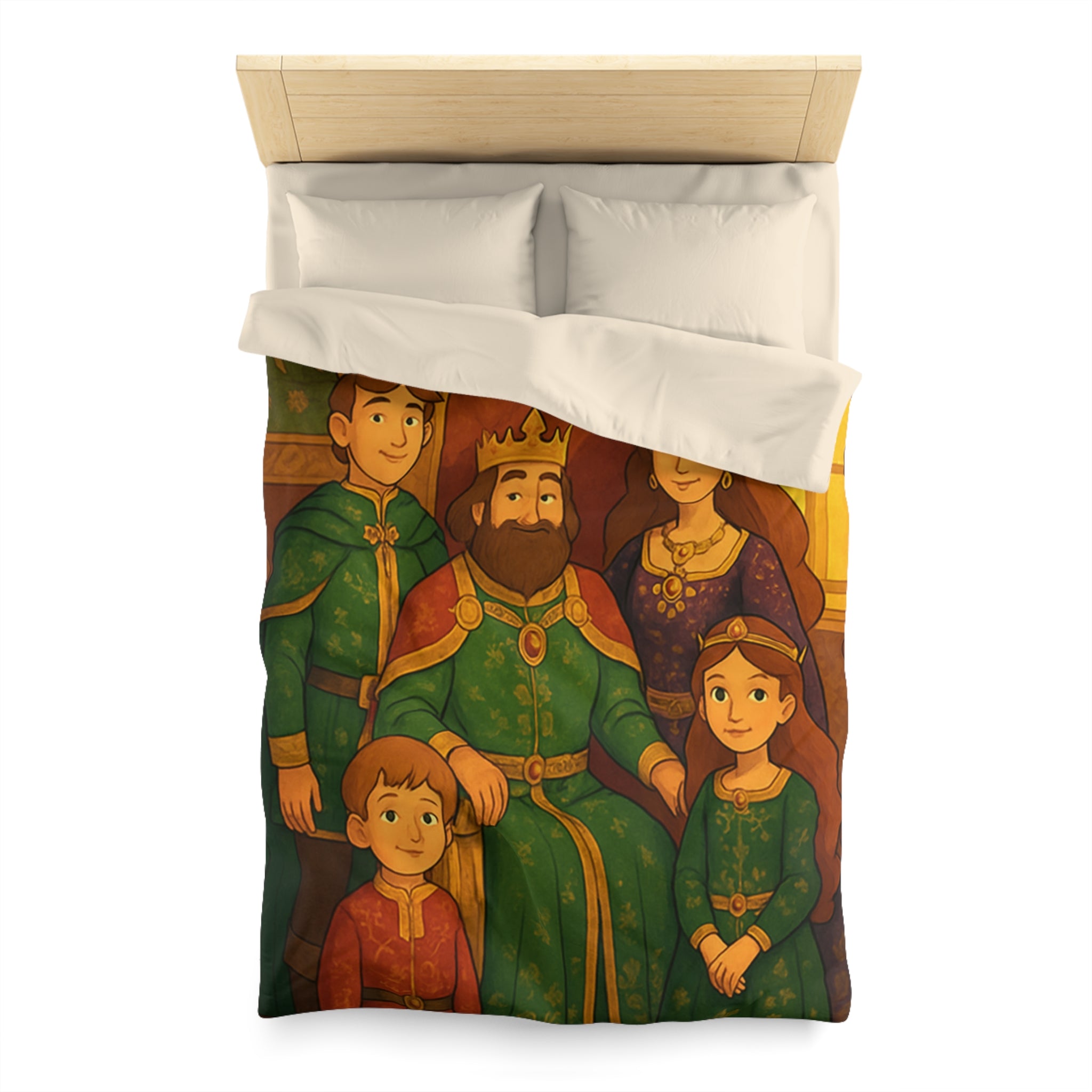 Housse de couette royale médiévale avec motif famille de nobles sur fond chaleureux