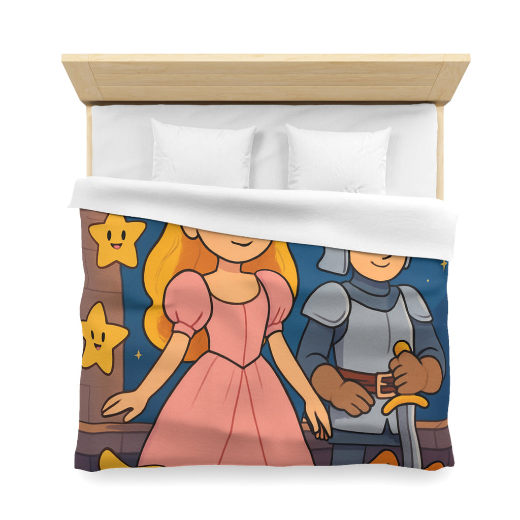 Housse de couette princesse et chevalier avec étoiles et arc-en-ciel magique