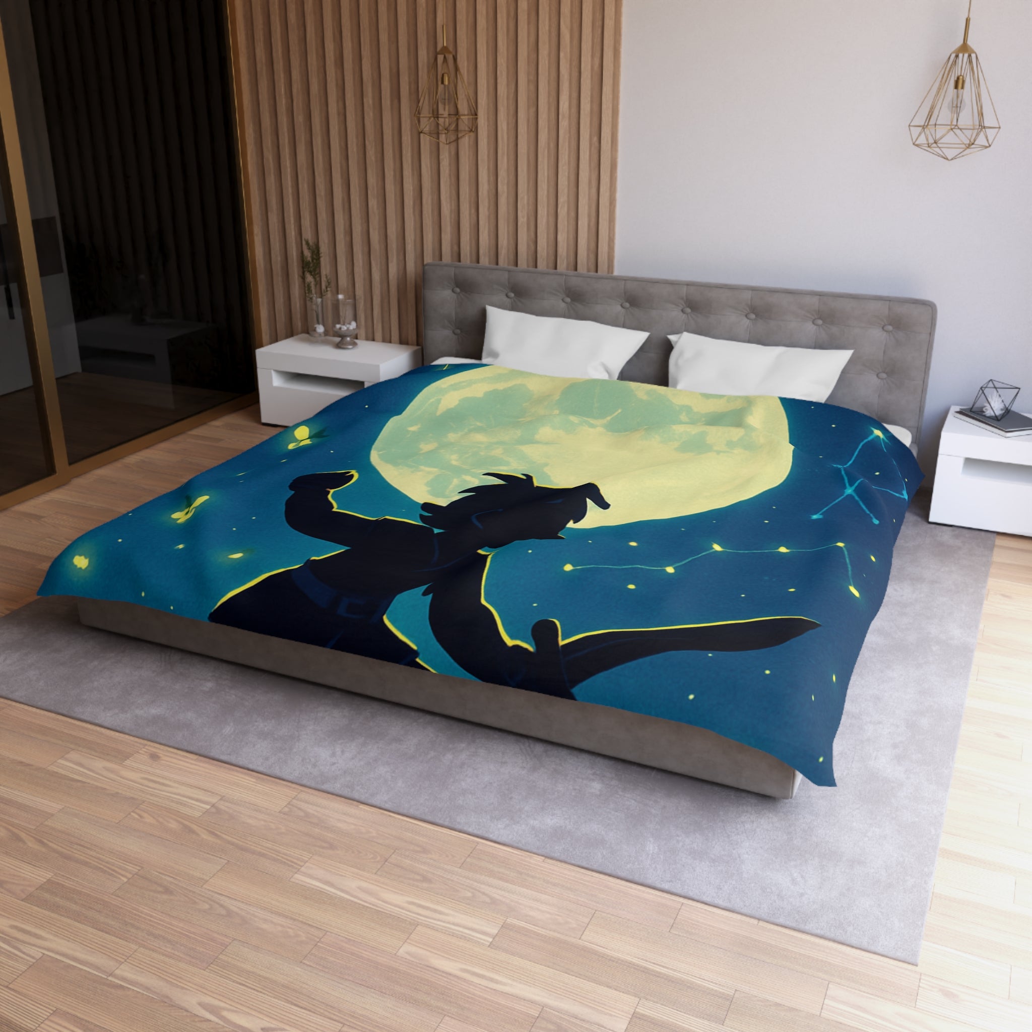 Housse de couette enfant design aventurier nocturne avec lune et constellations magiques