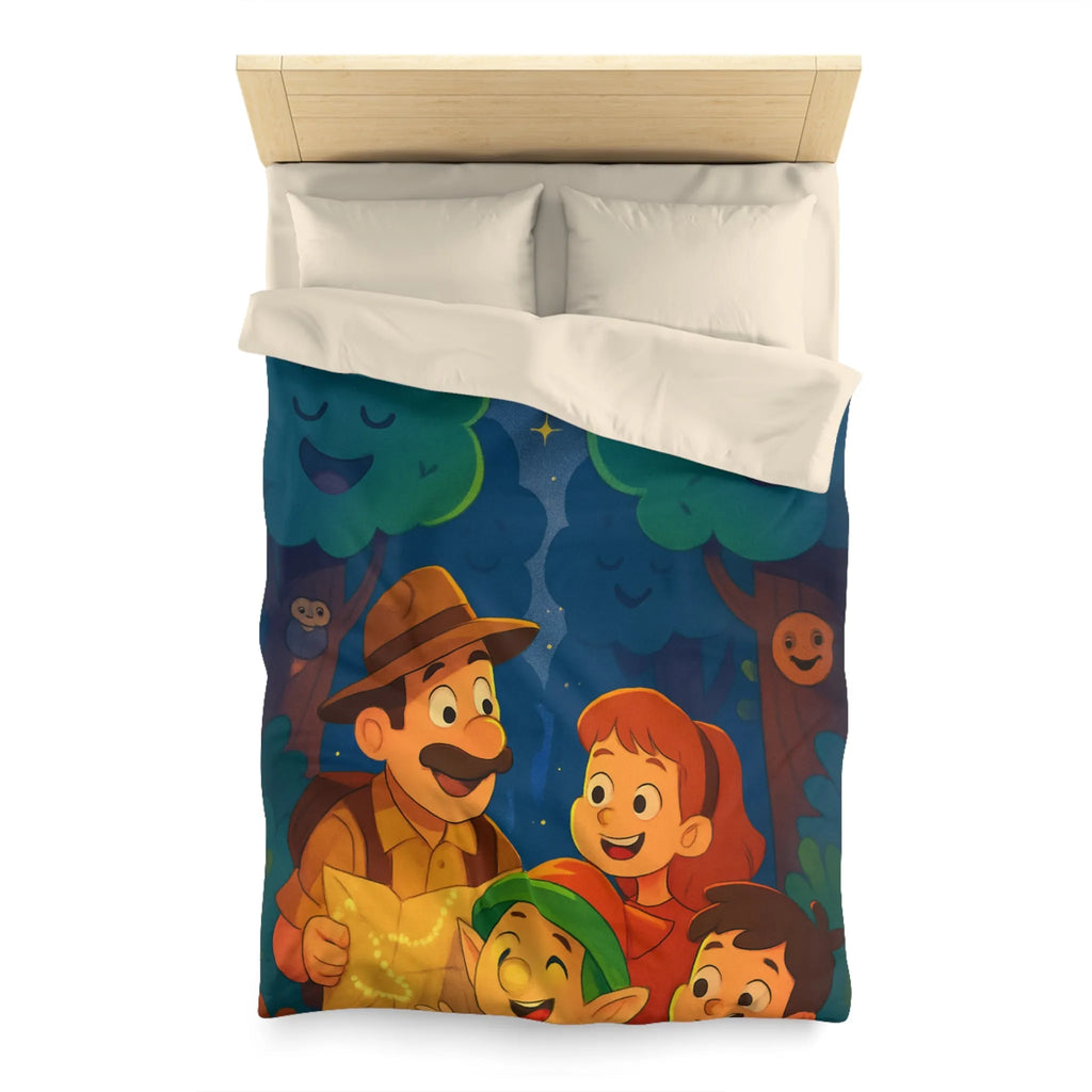 Housse de Couette Enfant Illustrée: Aventure Nocturne en Forêt avec Constellations Magiques