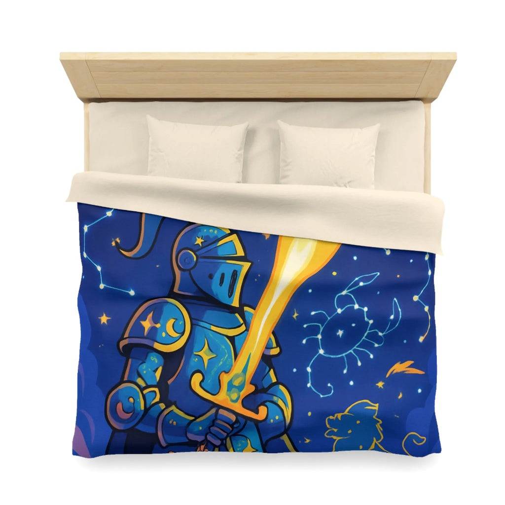 Housse de couette ludique pour chambre enfant avec chevalier et constellations étoilées magiques