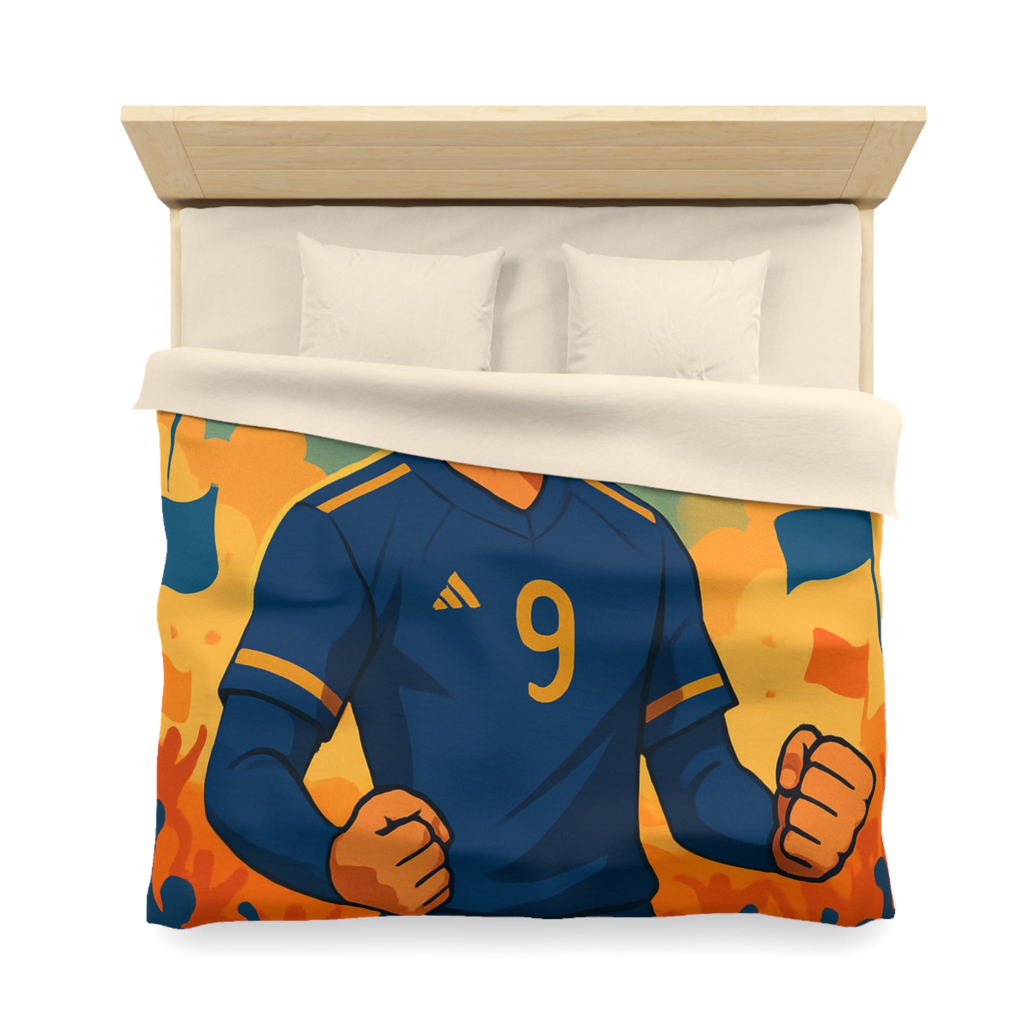 Housse de couette sportive avec joueur de football, feux d'artifice et ambiance festive