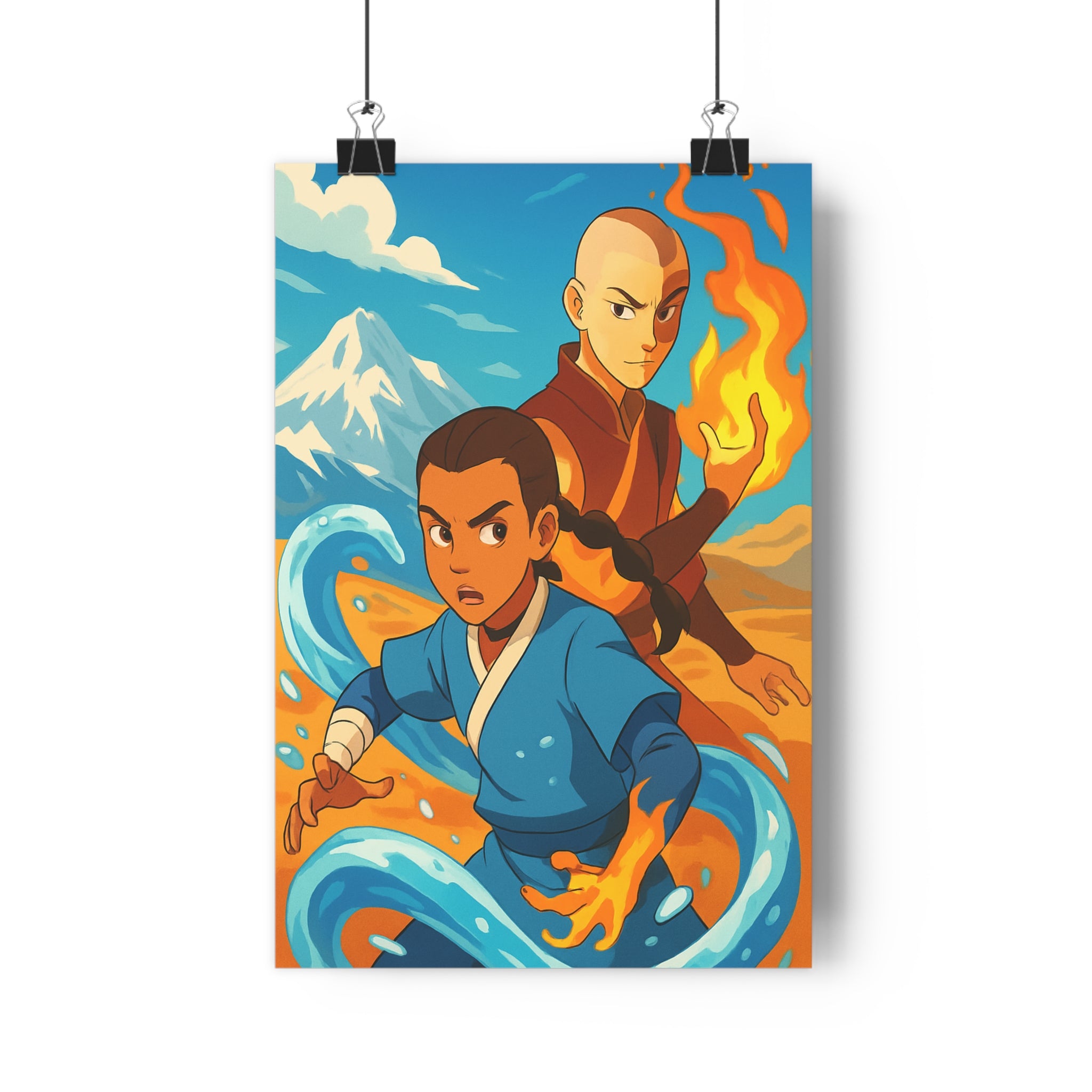 Poster décoratif animé coloré feu eau aventure chambre salon mur inspirations paysage vibrant éléments