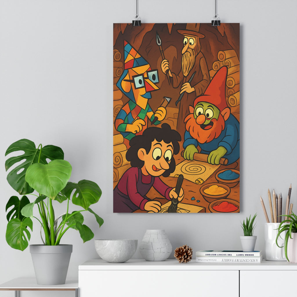 Poster décoratif joyeux cartoon bleu rouge jaune chambre enfant ludique aventure créatif artistique amusant