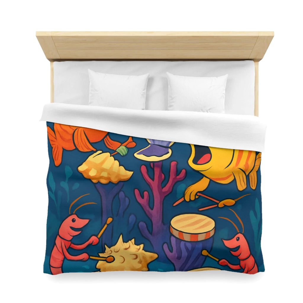 Housse de couette illustration colorée avec poissons chantants et crustacés musicaux sous l'océan