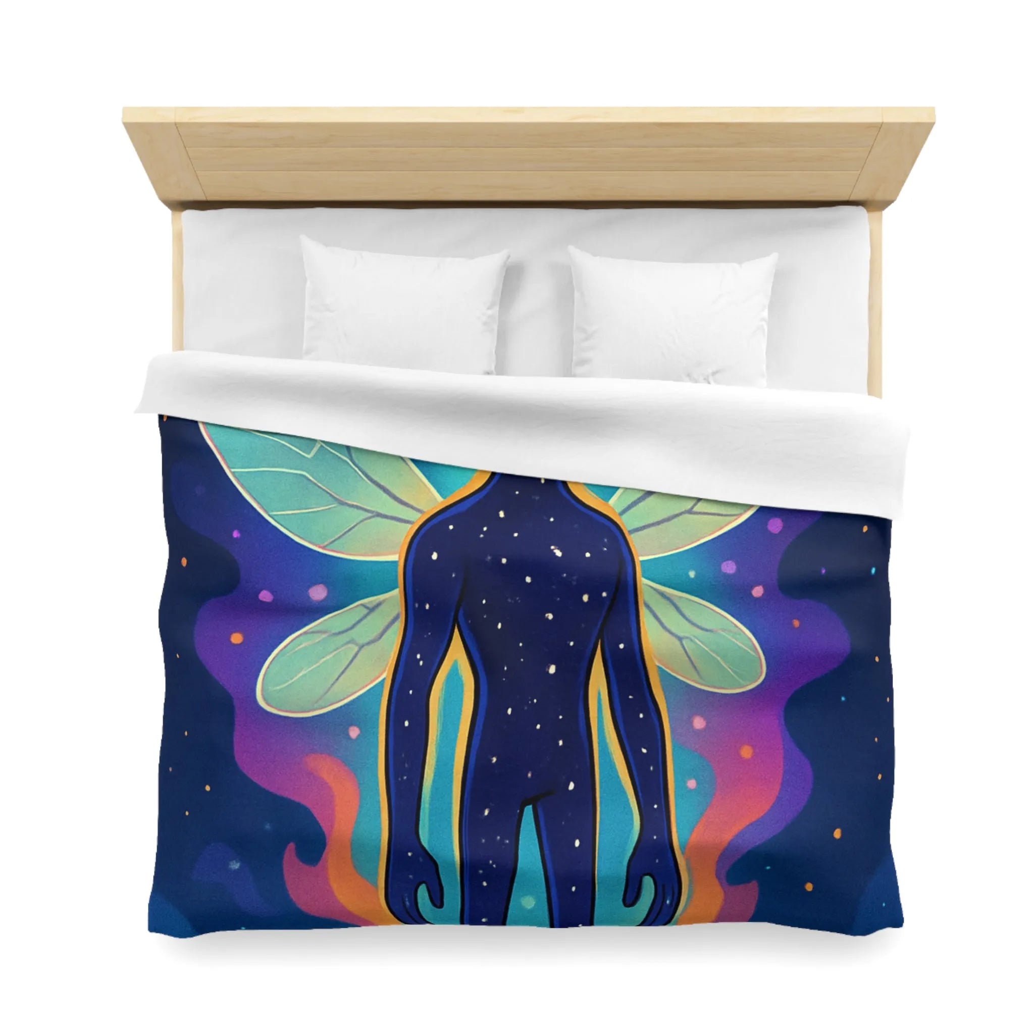 Housse de couette féerique avec créature cosmique et ailes éthérées pour chambre unique