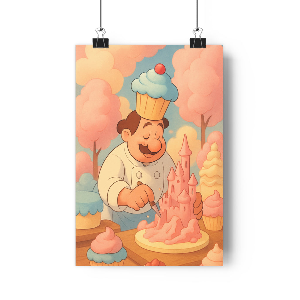Poster décoratif pâtissier sucré rose bleu cartoon fantaisie joyeux cuisine gourmand rêveur 30x46 cm