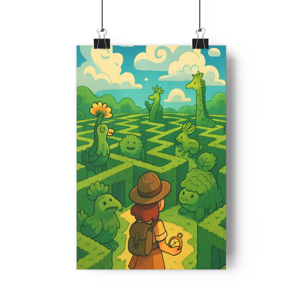 Poster décoratif animé vert jaune aventure fantastique enfant chambre mystique illustration créature magique rêve