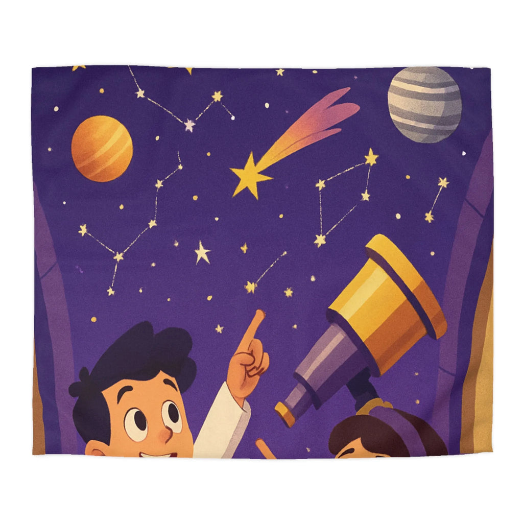 Housse de couette enfantine inspirée de l’astronomie avec planètes et étoiles colorées