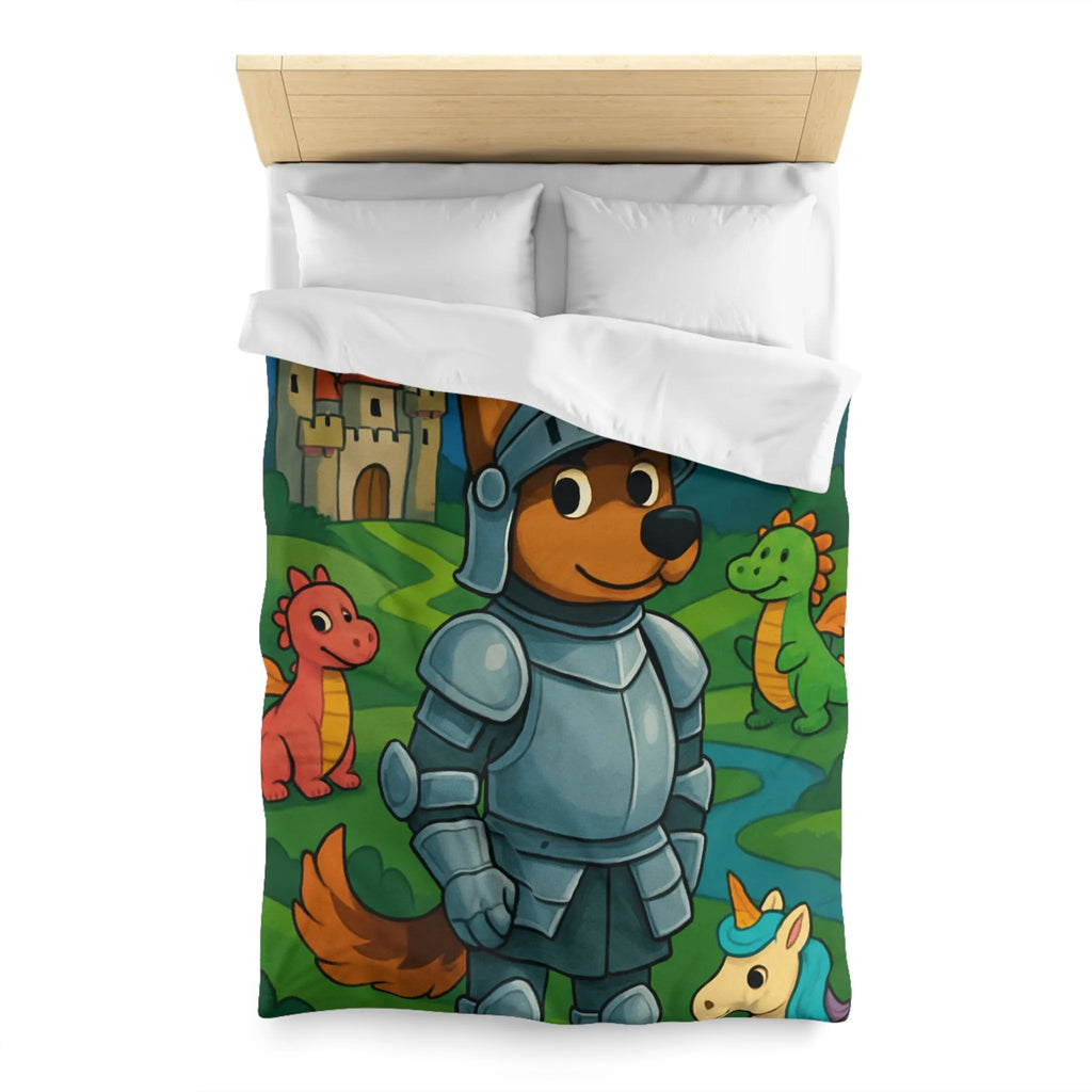Housse de couette enfant chevalier courageux avec dragon et licorne fantastiques