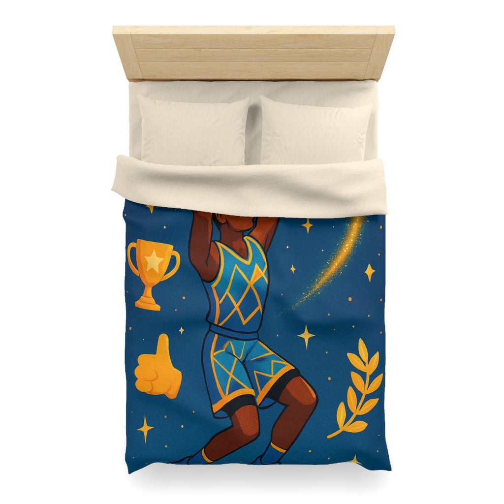 Housse de Couette Thématique Basket avec Étoiles et Trophée pour Fans Sportifs