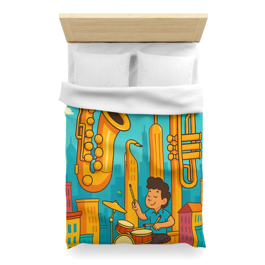 Housse de Couette Colorée avec Motif Musical pour Enfants Amoureux de Jazz en Ville