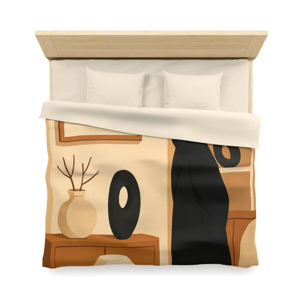 Élégant homme en noir dans salon moderne minimaliste aux accents artistiques abstraits