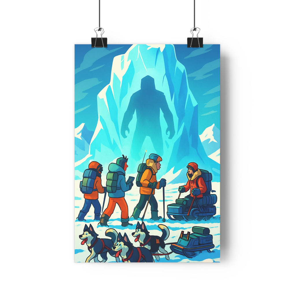Poster décoratif cartoon aventure iceberg bleu blanc salon chambre enfant mystère explorateurs traîneau moderne