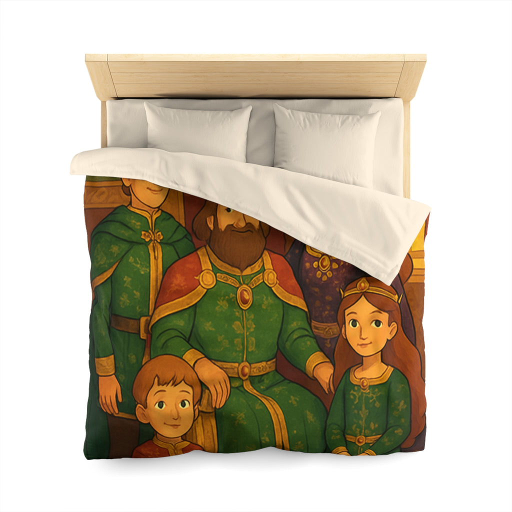 Housse de couette royale médiévale avec motif famille de nobles sur fond chaleureux