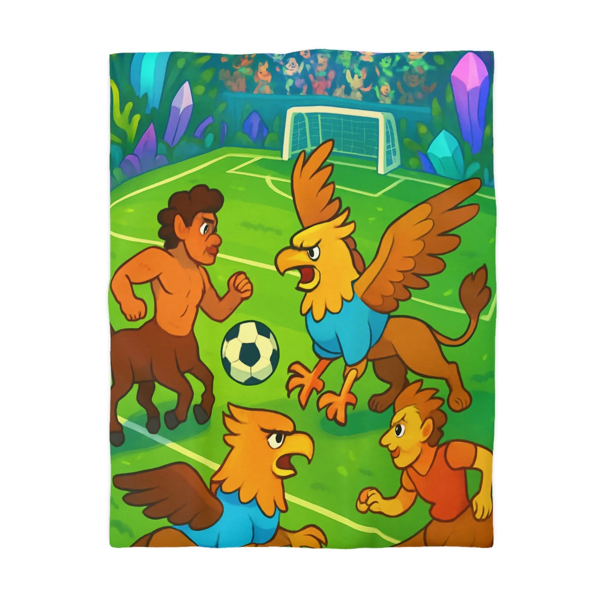 Housse de couette football fantastique avec centaures et griffons sur terrain magique
