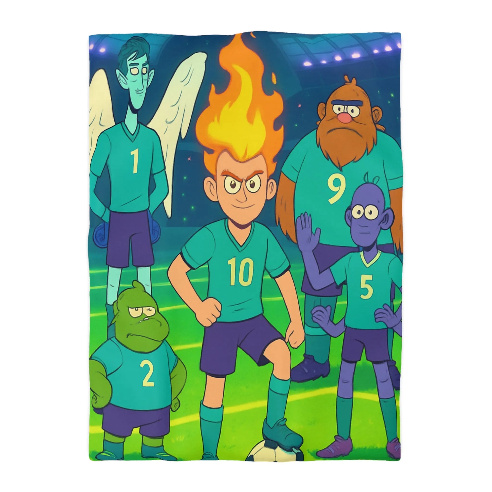Housse de Couette Football Enfants Dessins Animés Fantastiques avec Joueurs et Effets Colorés