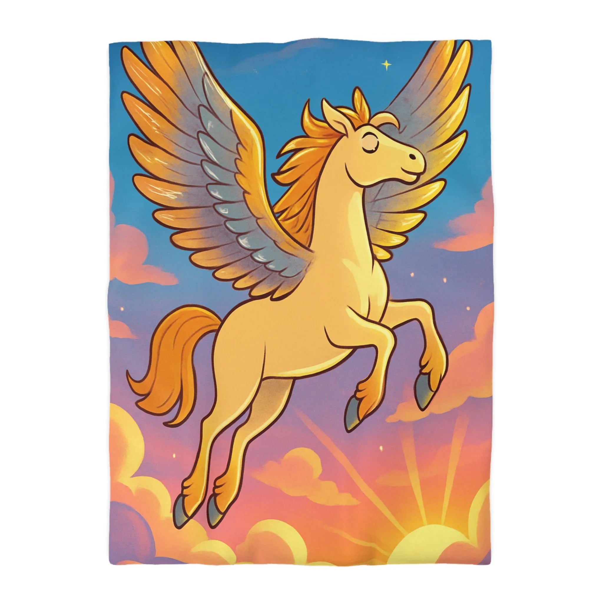 Housse de Couette Enfantin : Pégase Ailé Volant au Crépuscule dans le Ciel