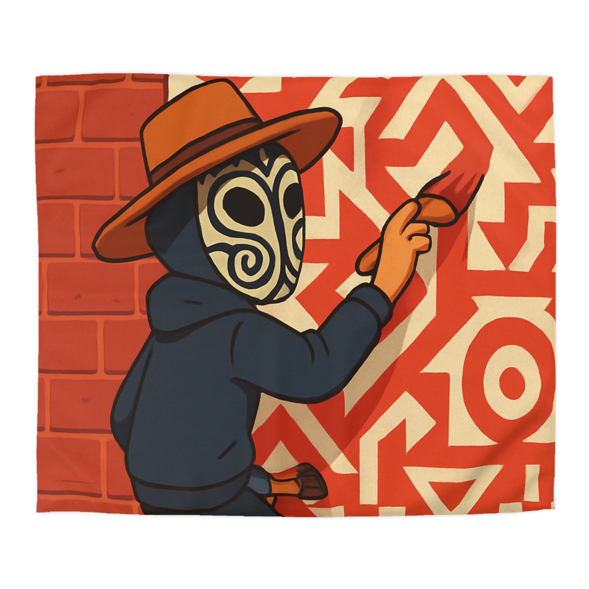 Housse de Couette Style Graffiti Masque Ethnique en Rouge et Blanc Pour Chambre Adulte