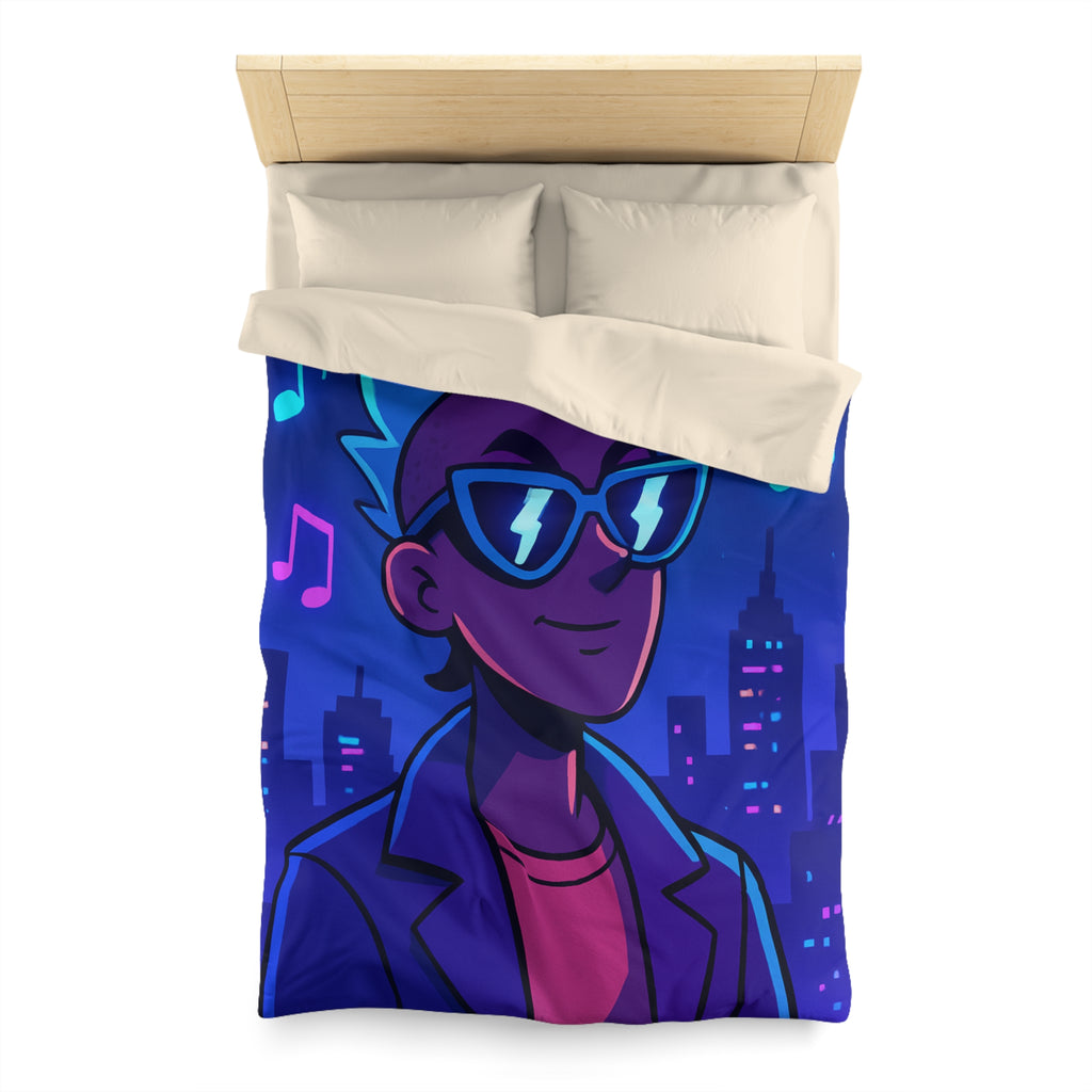 Housse de Couette Personnalisée avec Art de Ville Nocturne et Musicien Stylé Électrique