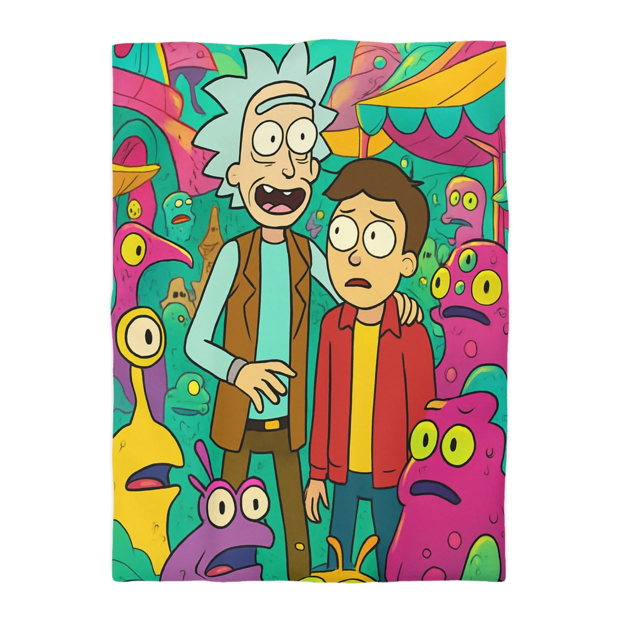 Housse de couette extravagante avec motifs extraterrestres et ambiance science-fiction colorée animée