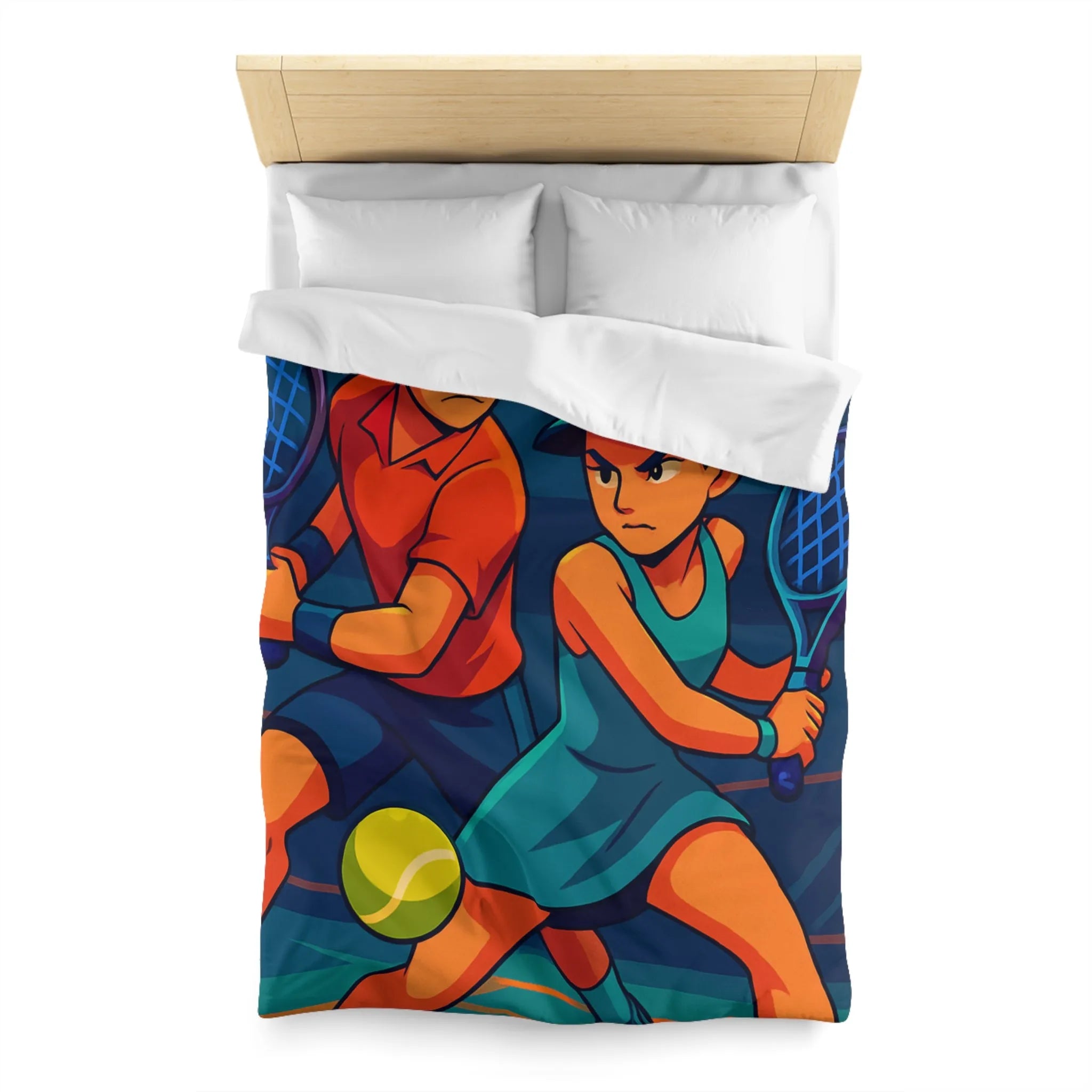 Housse de couette dynamique avec joueurs de tennis en style vectoriel coloré et moderne