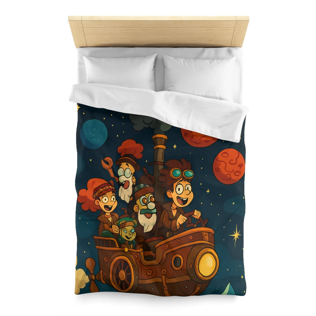 Housse de couette magique pour enfant avec voyage spatial et planètes souriantes colorées