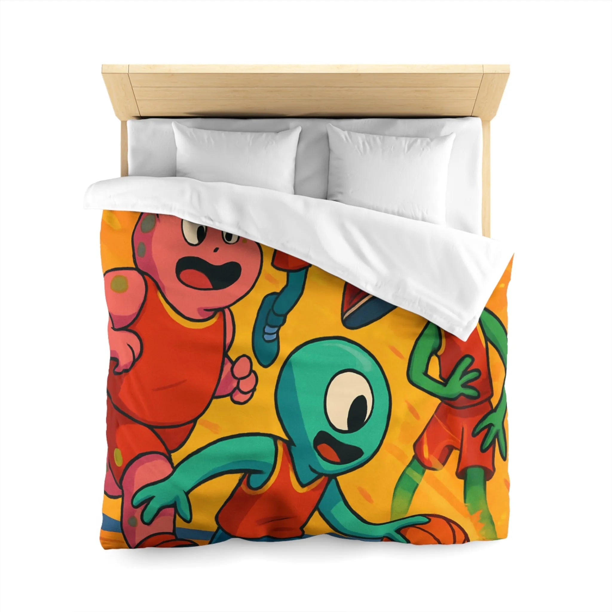 Housse de couette alien colorée pour chambre d'enfant avec thème basket et espace