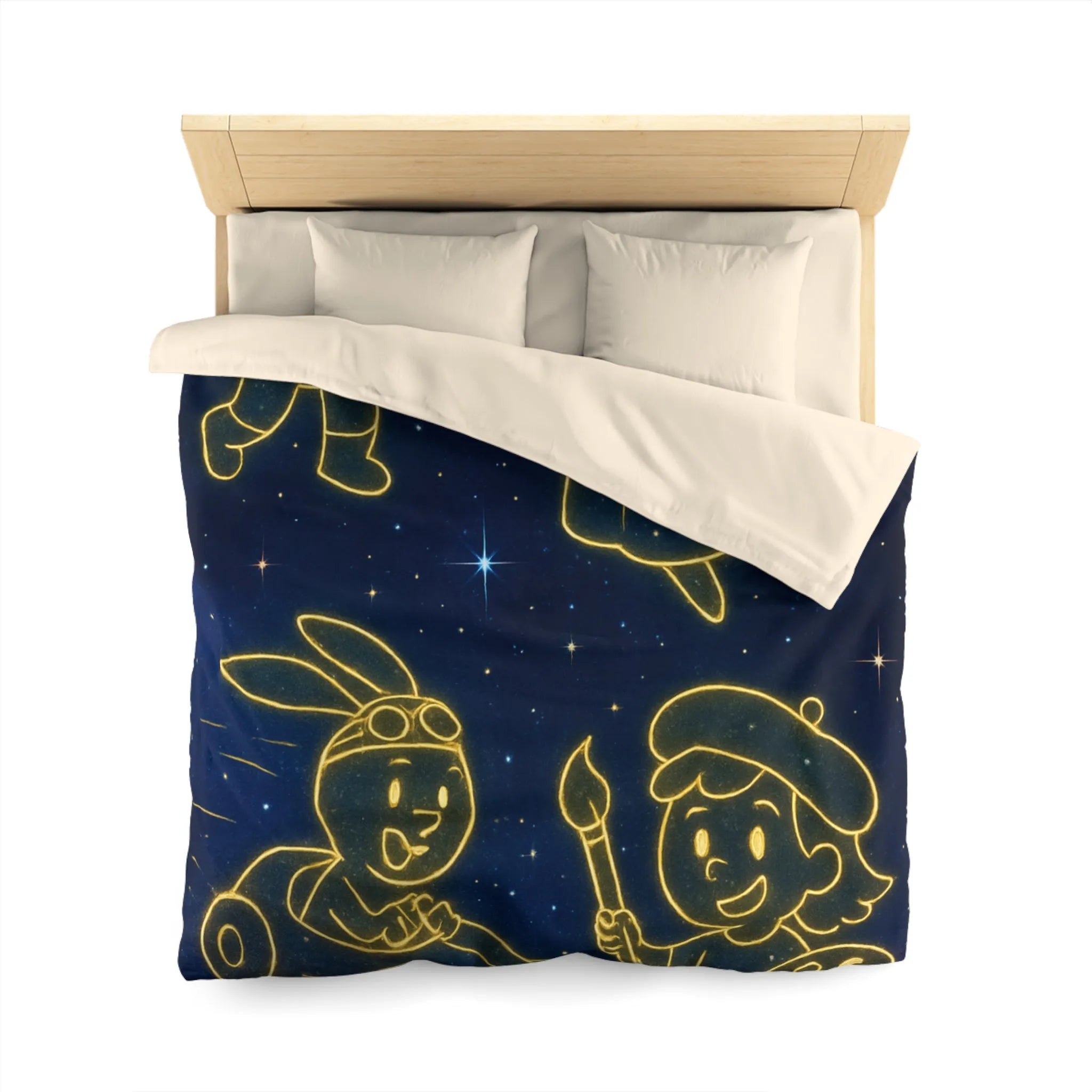Housse de Couette Enfant Cosmos avec Constellations Astronautes Princesse Lapin Artiste