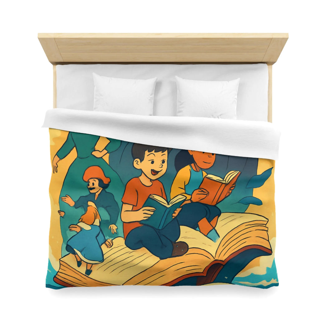 Housse de couette enfant rêve fantastique avec livre, vagues et personnages imaginaires