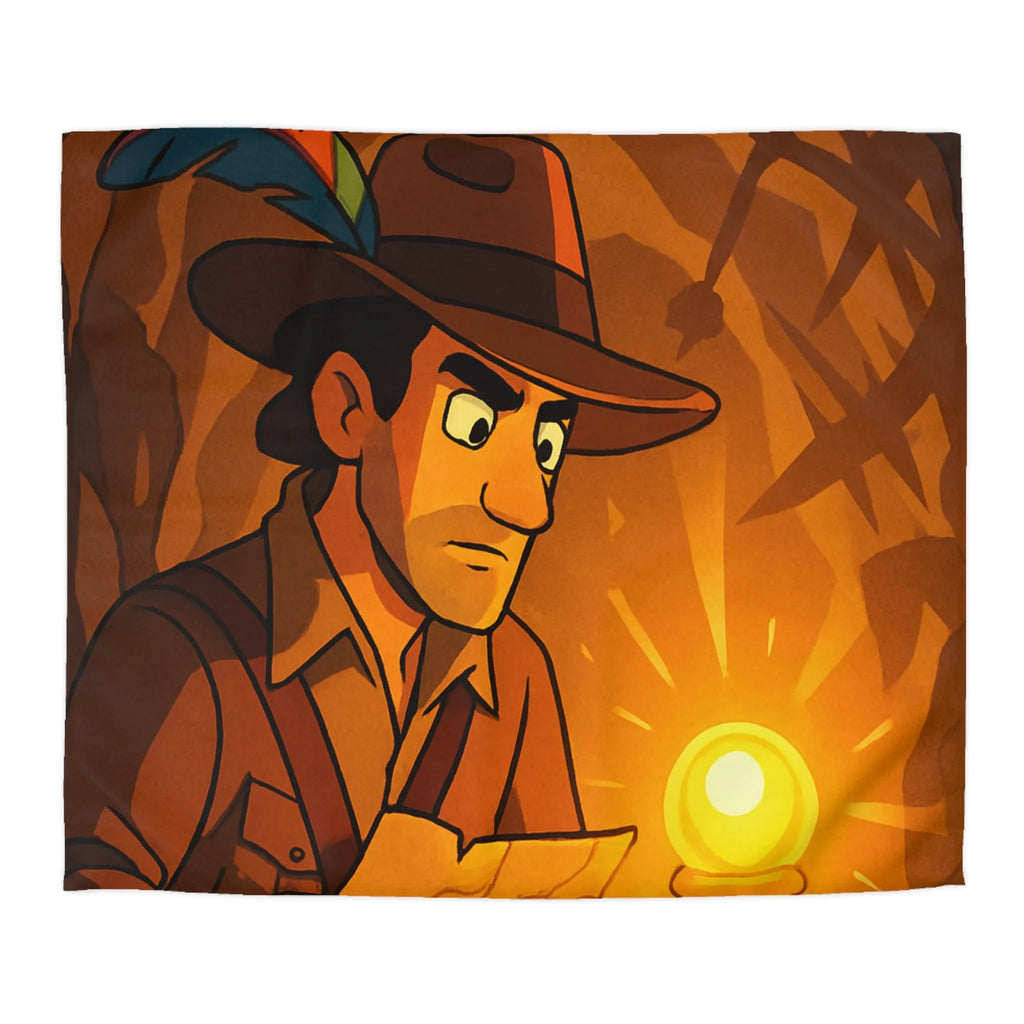 Housse de couette exploration mystérieuse avec lumière dorée et carte ancienne