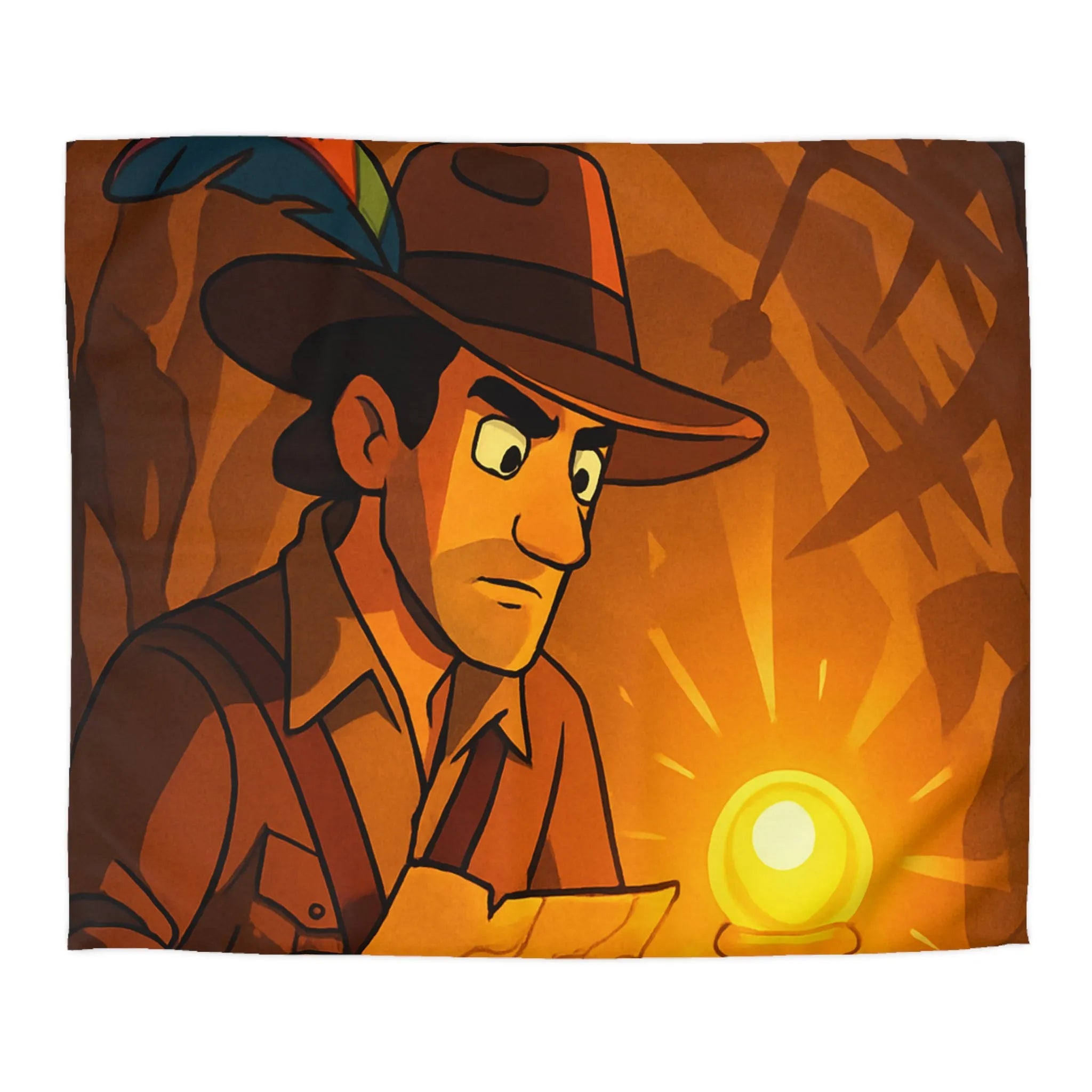 Housse de couette exploration mystérieuse avec lumière dorée et carte ancienne