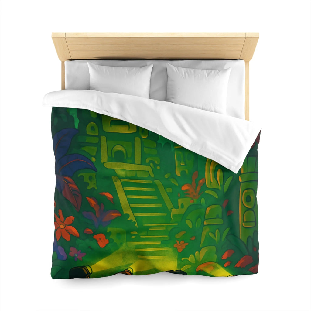 Housse de couette forêt tropicale avec statues anciennes, parfait pour les explorateurs nocturnes
