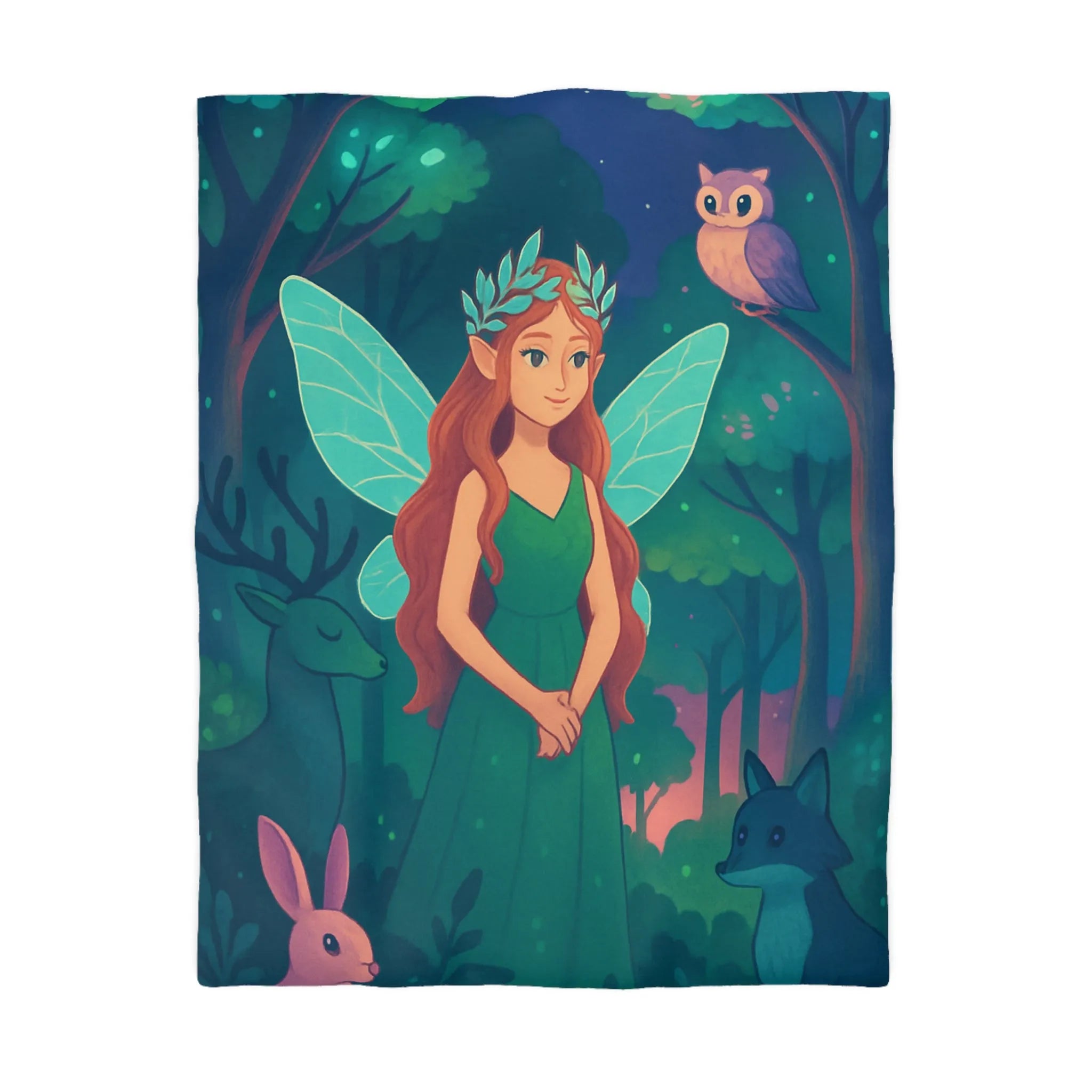 Enchantement forestier féerique avec créatures magiques pour une atmosphère de chambre paisible