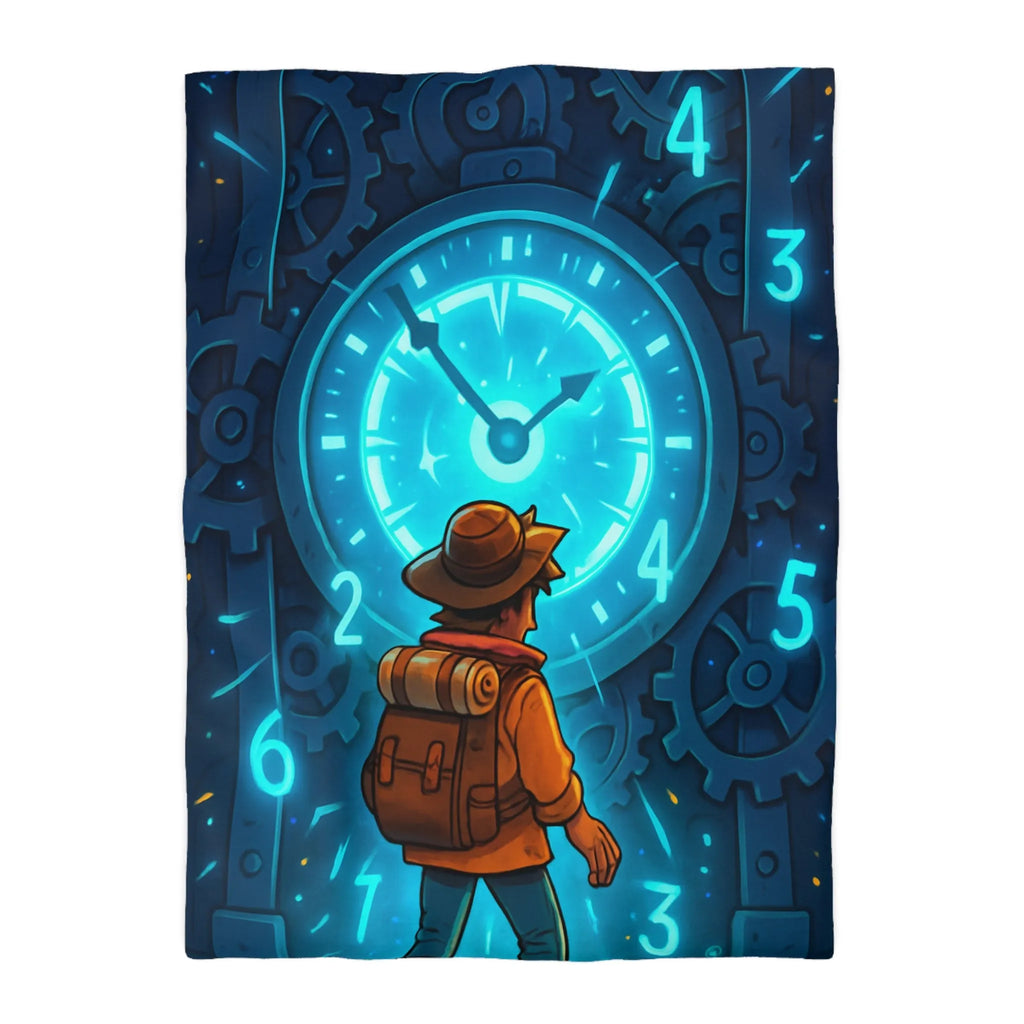 Housse de Couette Aventure Énigmatique Horloger Voyageur avec Éclairage Bleu Futuriste