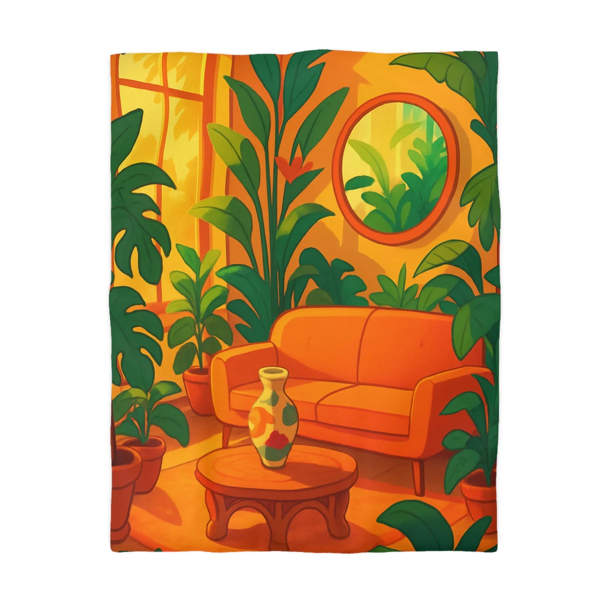 Housse de couette avec motif jungle moderne, ambiance chaleureuse et couleurs éclatantes