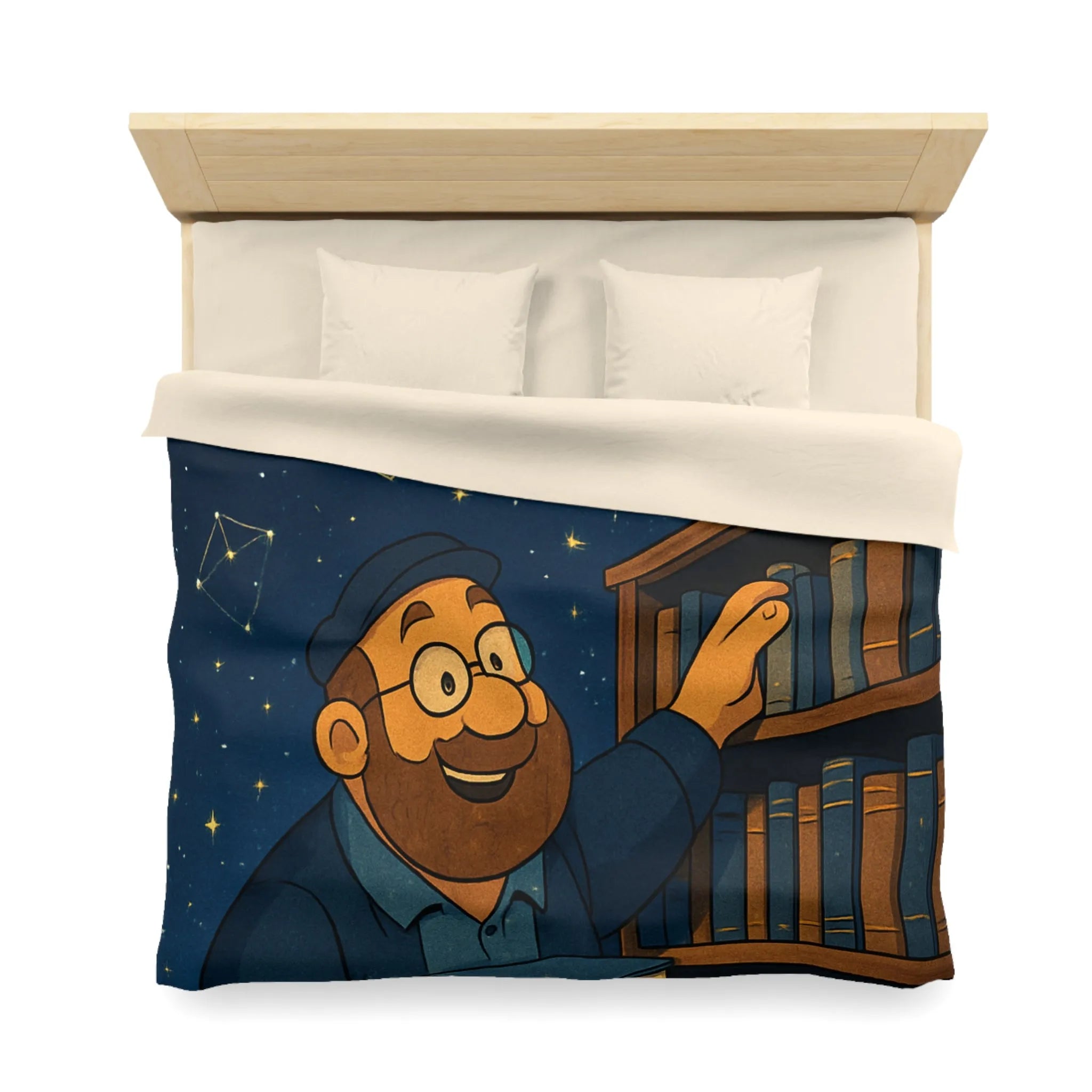 Housse de couette étoiles et livres, ambiance magique pour rêveurs passionnés de lecture