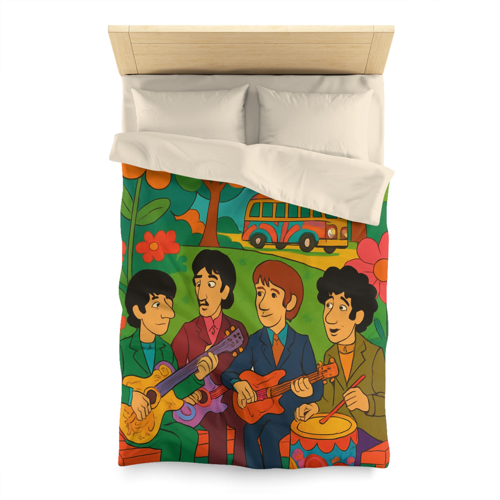 Housse de couette rétro colorée inspirée d'un groupe de musiciens animés en plein air