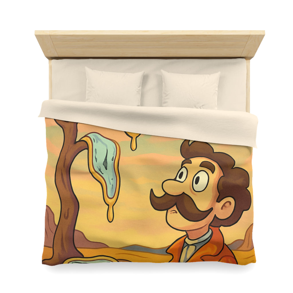 Housse de couette style surréaliste avec montres molles et paysage désertique vibrant