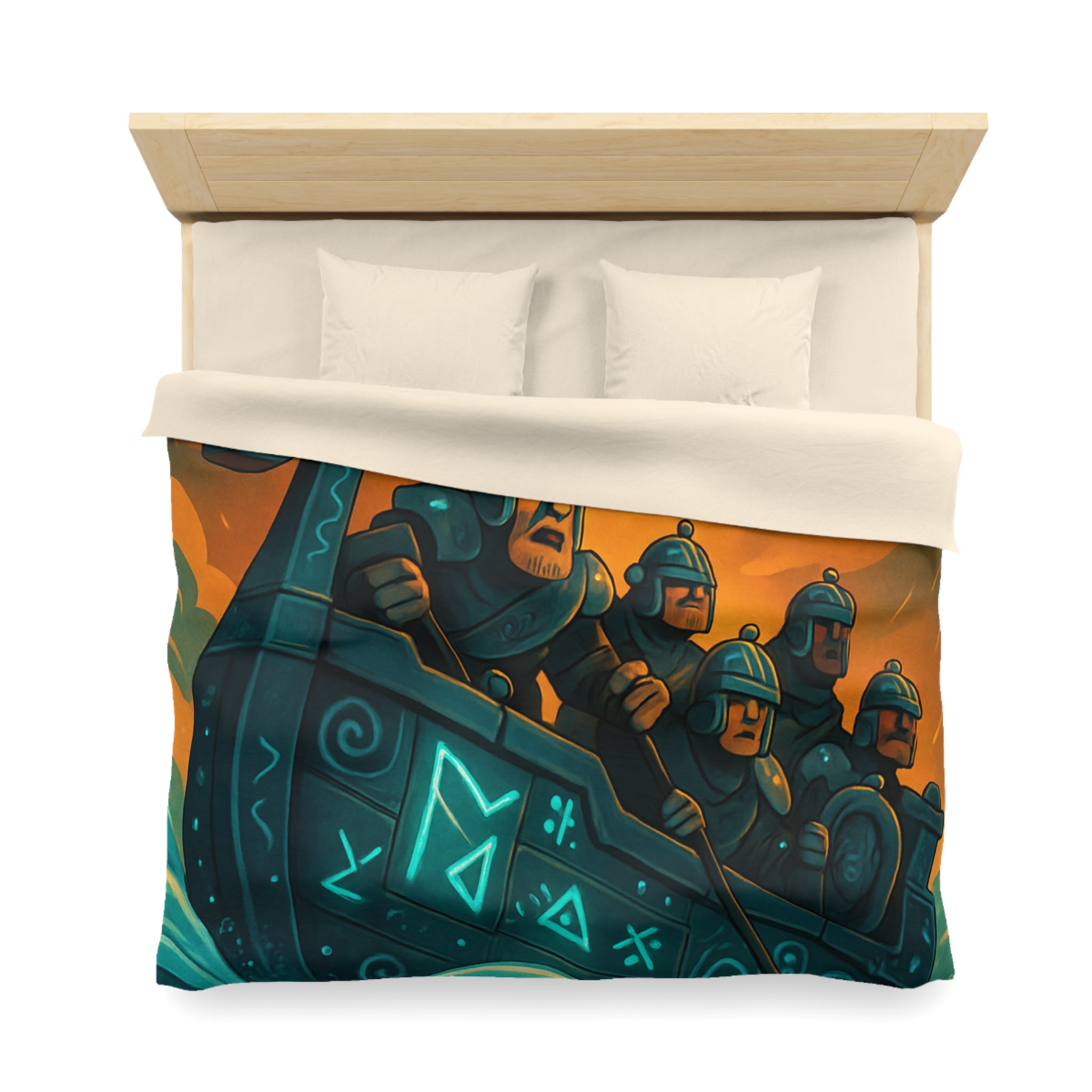 Housse de Couette Motif Vikings en Bateau sous Orage Céleste Féroce et Saisissant