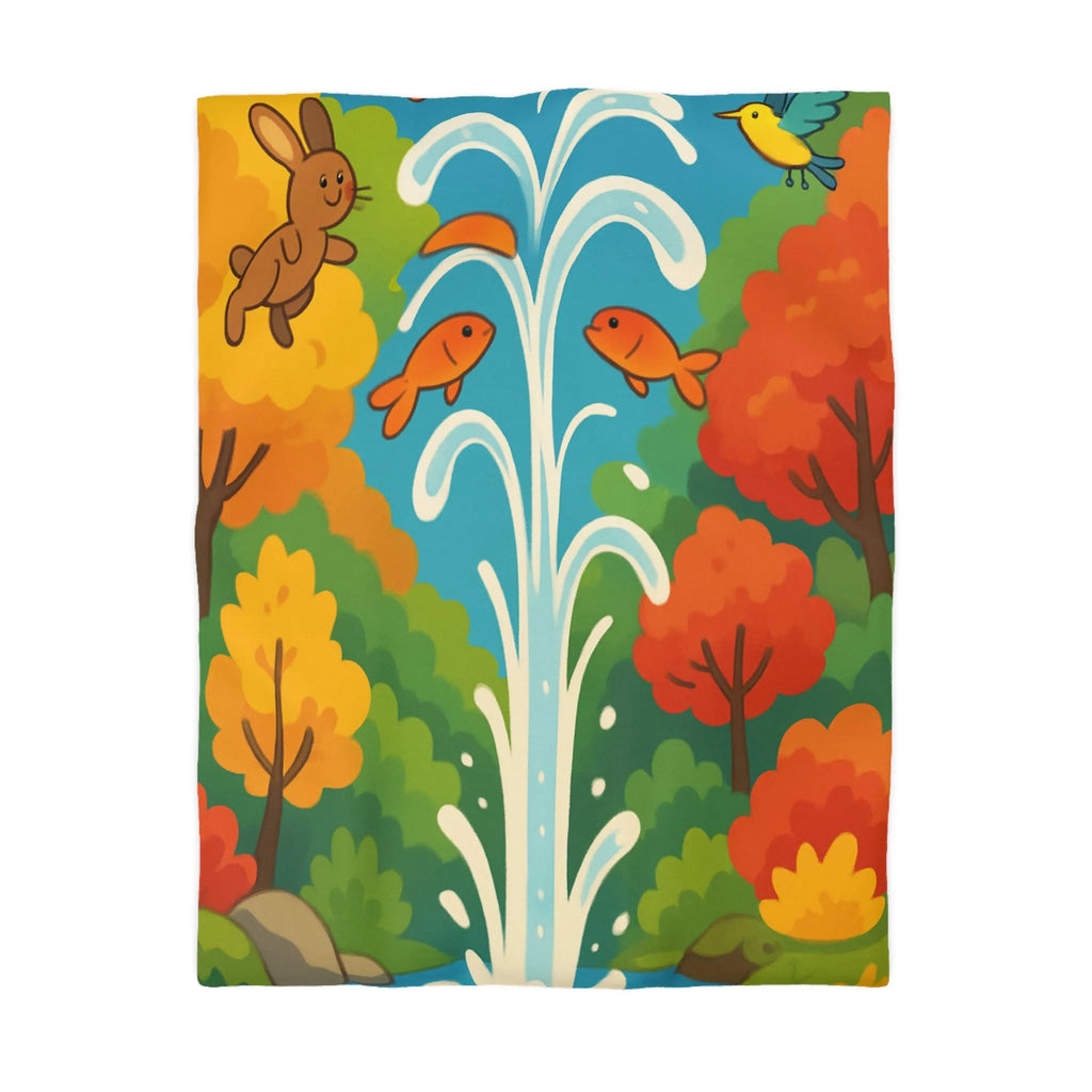 Housse de Couette Colorée avec Forêt Joyeuse et Animaux en Saut Cascade