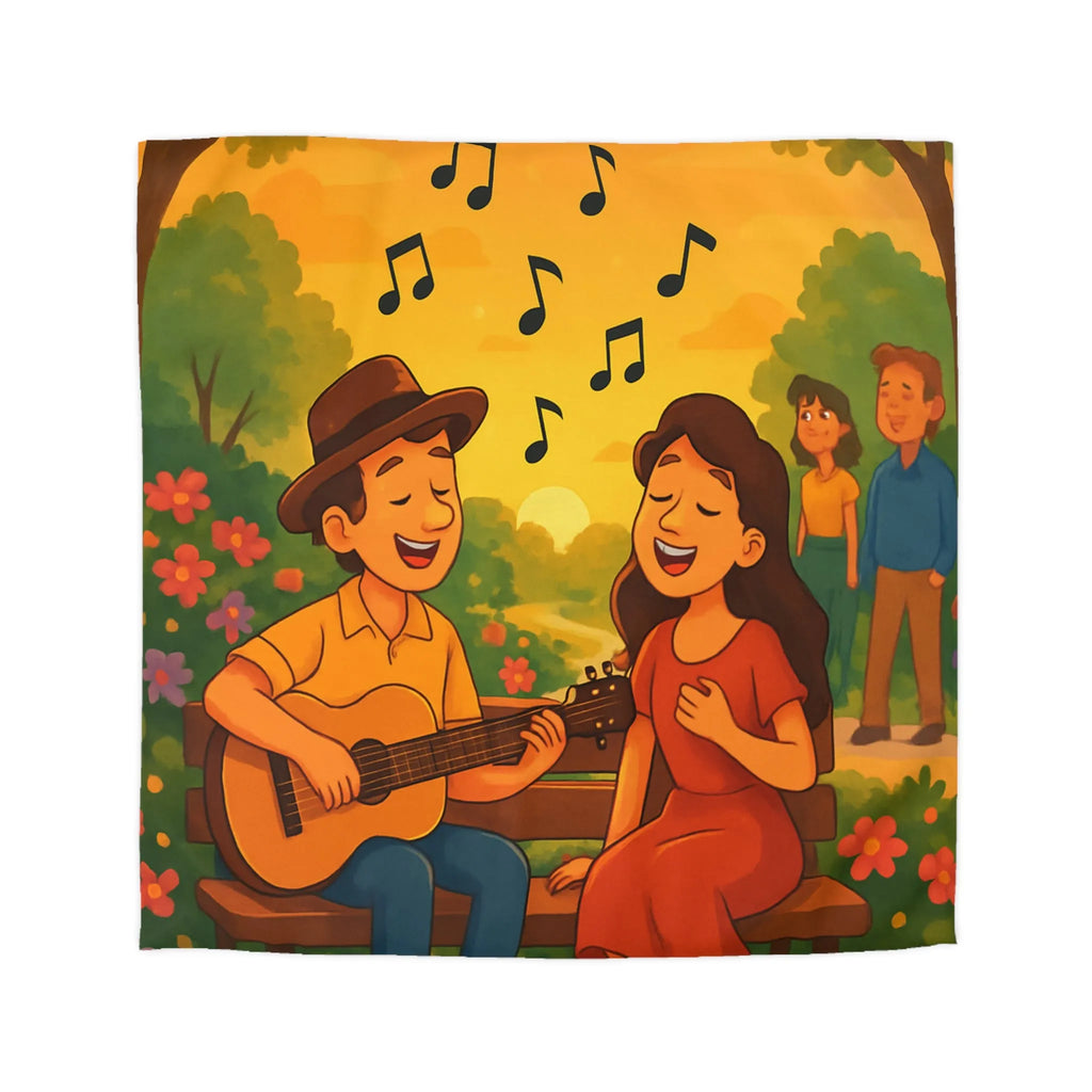 Housse de couette idéale avec illustration douce de couple romantique et coucher de soleil