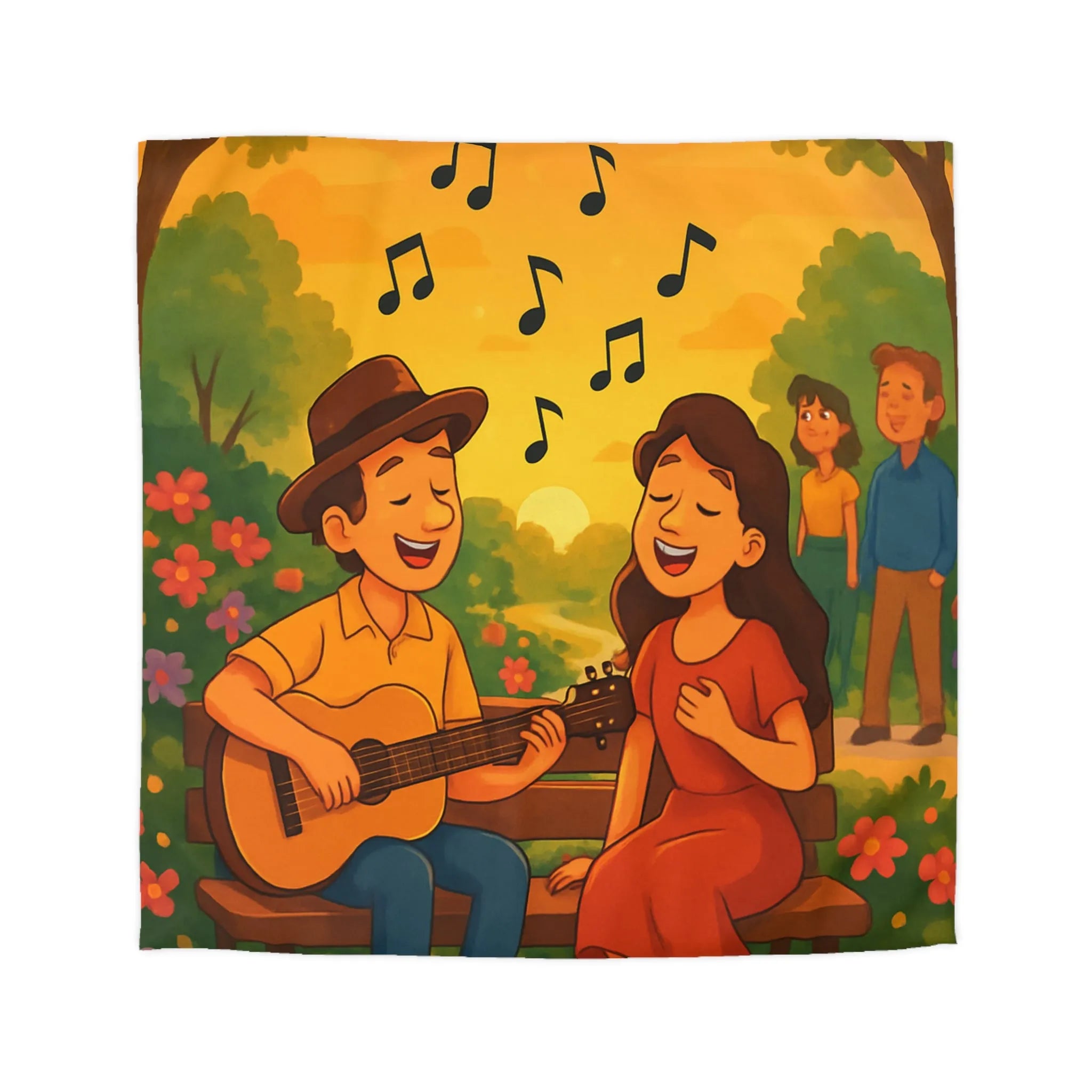 Housse de couette idéale avec illustration douce de couple romantique et coucher de soleil