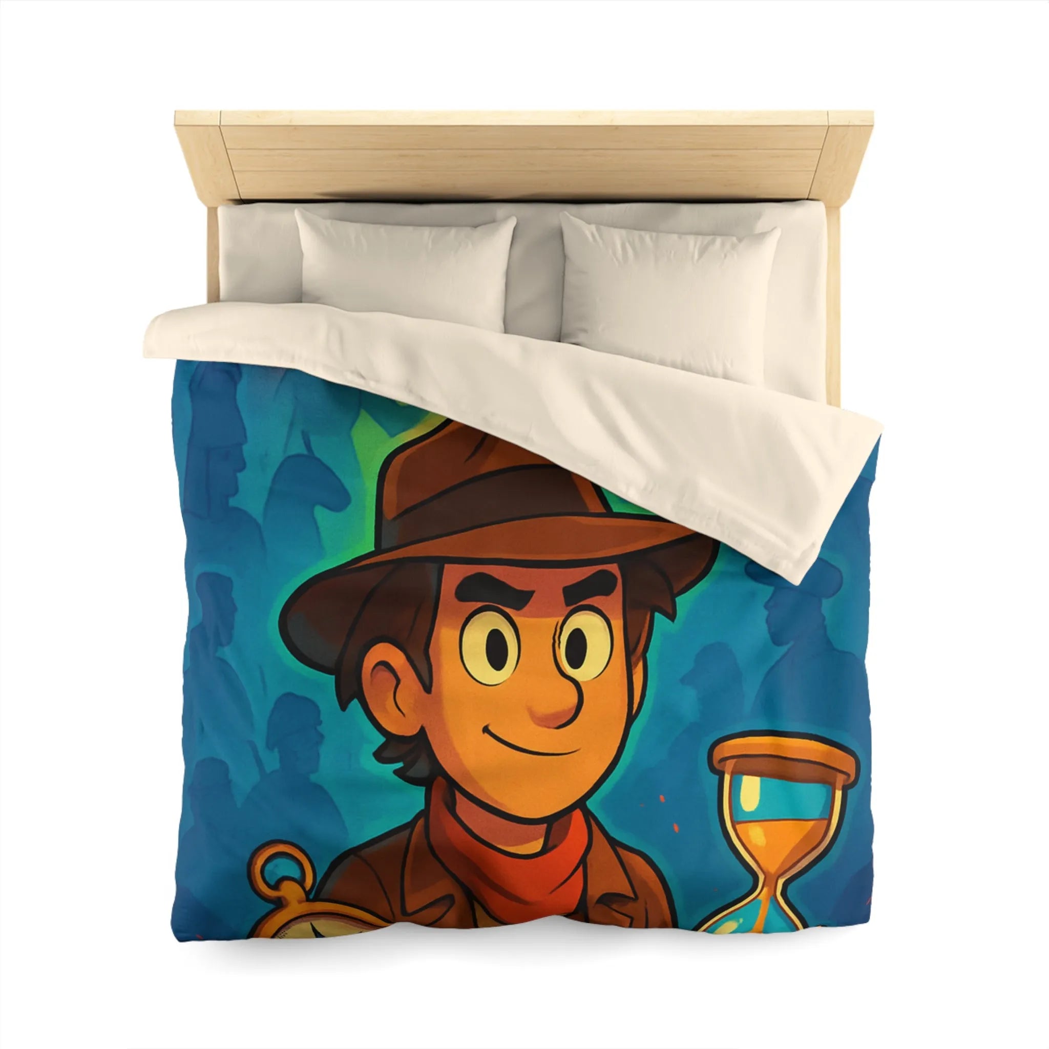 Décor Aventure Mystérieuse Housse de Couette avec Illustration de Voyageur et Sablier